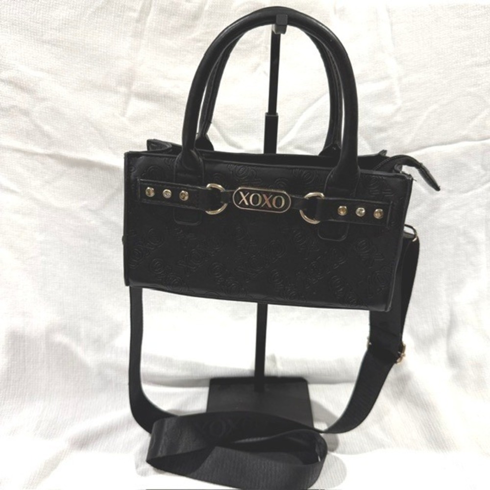 XOXO Black Embossed Logo Satchel Handbag Gold Hardware Crossbody‎ Bag